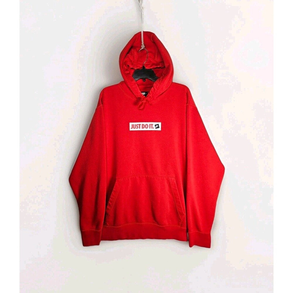 Nike Sportswear Hoodie Mens XL Red Just Do It Box Logo Fleece Pullover Gorpcore